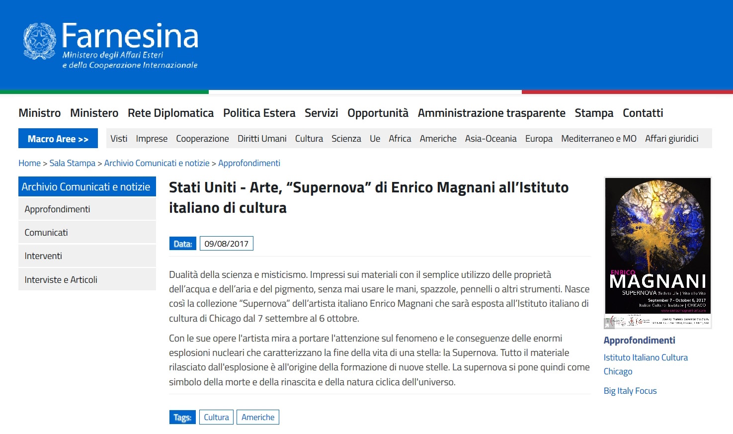 Enrico Magnani - Farnesina - Mostra Supernova - IIC Chicago