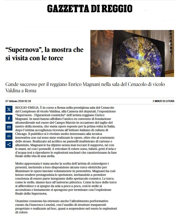 Enrico Magnani, mostra supernova, camera dei deputati, roma, Gazzetta Reggio