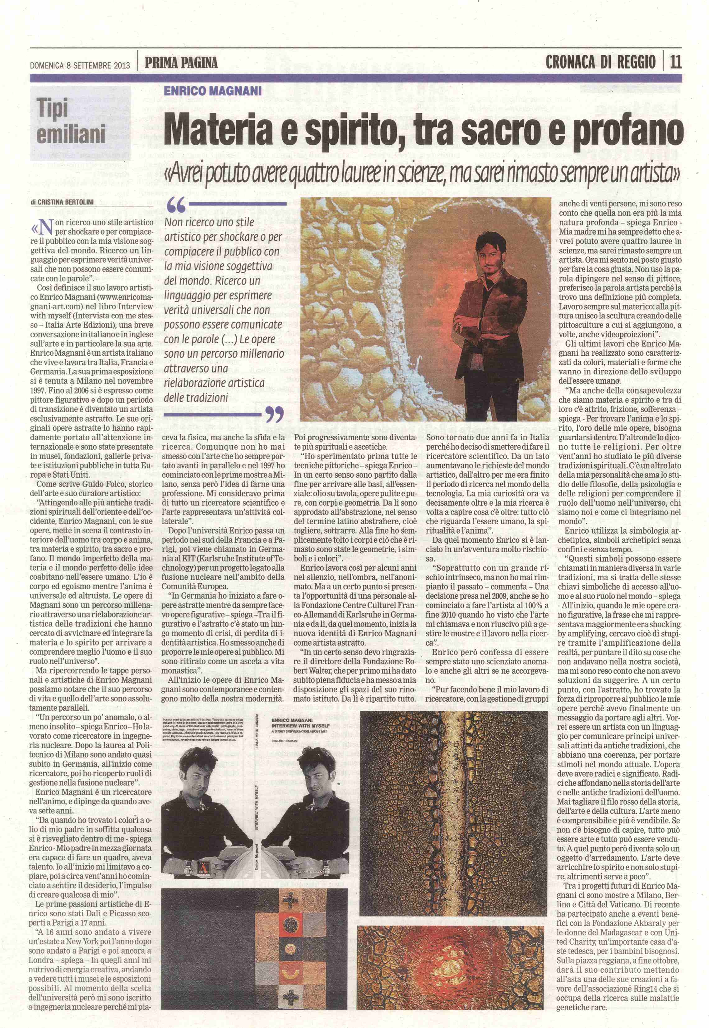 Enrico Magnani PRIMA PAGINA, reggio, modena, intervista