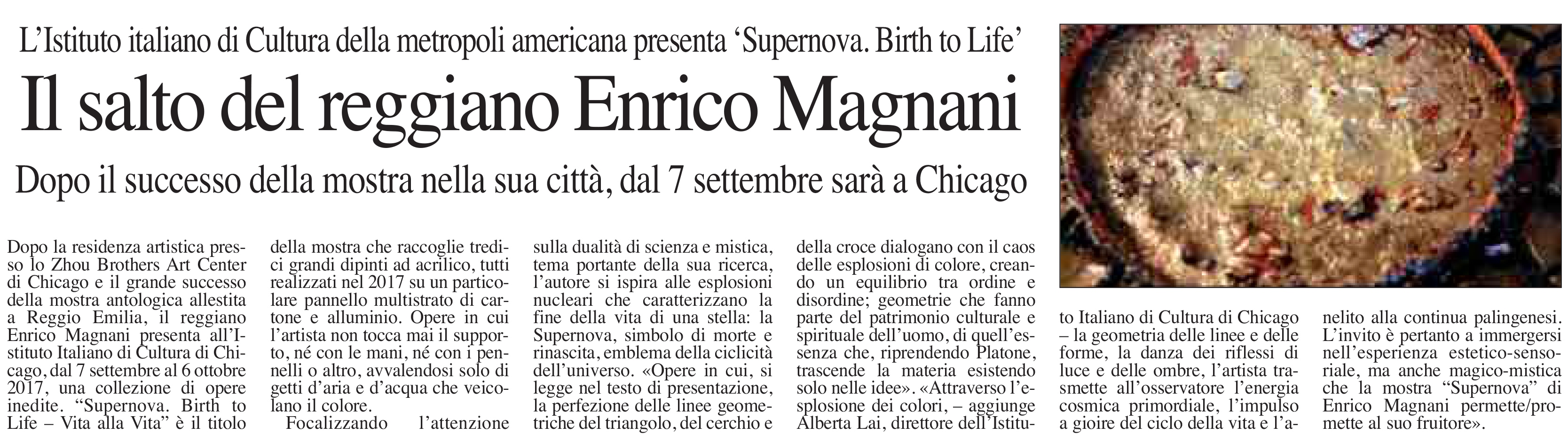 giornale, reggio, emilia, enrico, magnani, supernova, chicago, istituto, italiano, cultura, mostra