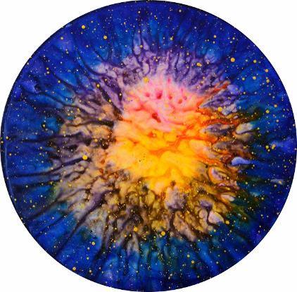 Enrico Magnani, Supernova Materia oscura R3-19 | 2018, Acrilico e pigmento fosforescente su pannello multistrato di carta alluminio, quadro di arte contemporanea