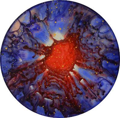 Enrico Magnani, Supernova Materia oscura R4-19 | 2018, Acrilico e pigmento fosforescente su pannello multistrato di carta alluminio, quadro di arte contemporanea