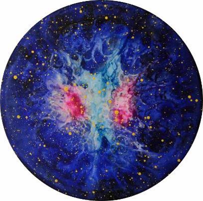 Enrico Magnani, Supernova Materia oscura studio No. 2 | 2018, Acrilico e pigmento fosforescente su pannello multistrato di carta alluminio, quadro di arte contemporanea