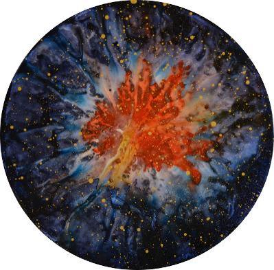 Enrico Magnani, Supernova Materia oscura R9-19 | 2018, Acrilico e pigmento fosforescente su pannello multistrato di carta alluminio, quadro di arte contemporanea