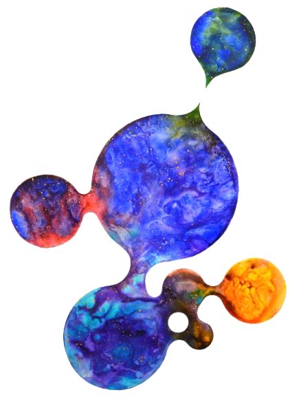 Inflationary Multiverse No. 4: connected bubbles in blue, red and orange