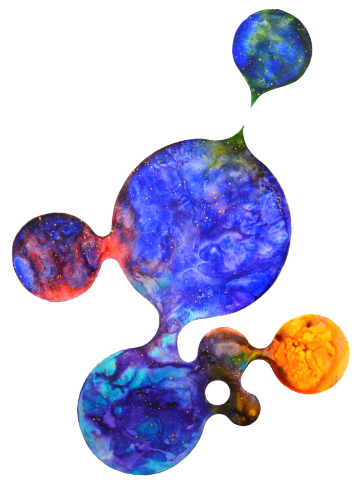 Inflationary Multiverse No. 4: connected bubbles in blue, red and orange