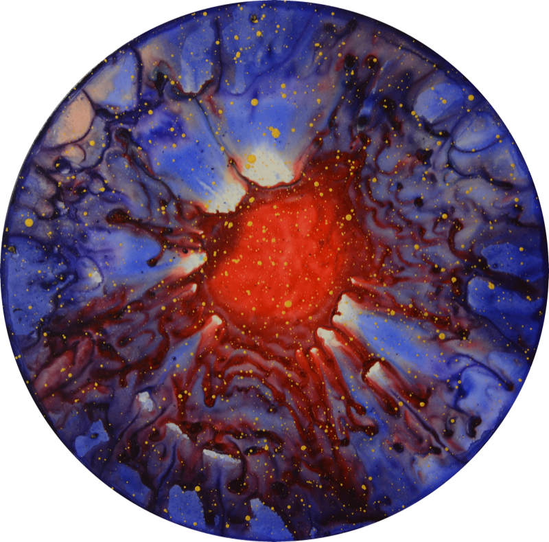 Supernova Dark Matter R4-19: round painting in blue with a red core